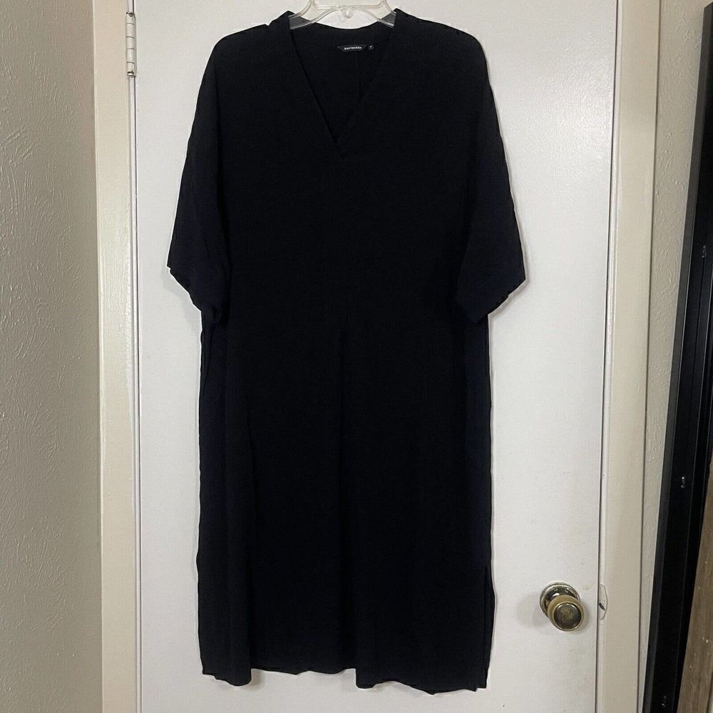 marimekko reija black Vneck Short sleeve shirt midi dress size Medium